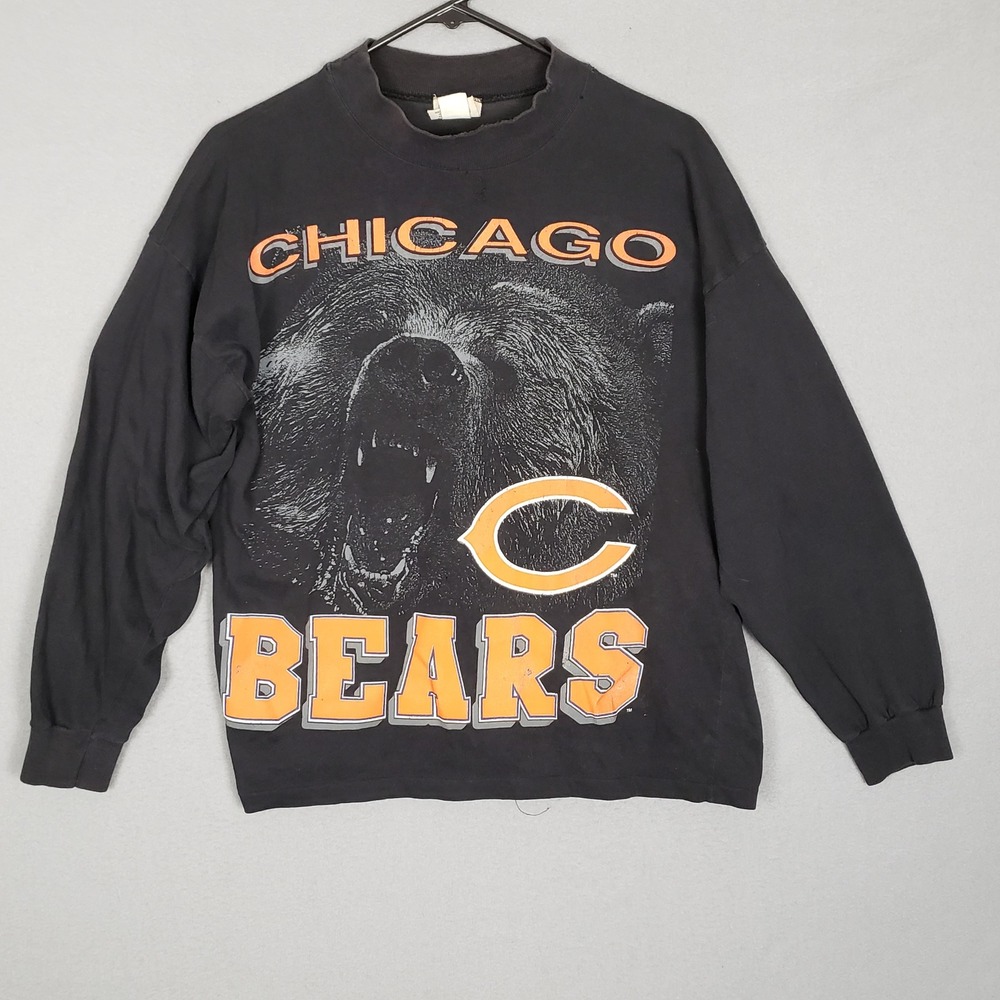 Vintage Chicago Bears Big Print Crewneck Sweatshirt Black Orange Retro 90s Sz M